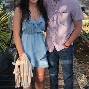 Express-Faux denim wrap dress